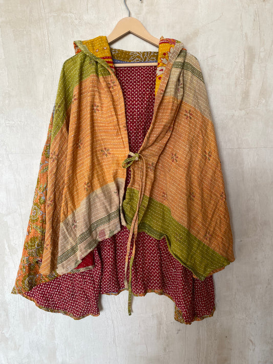 Kantha Hood Poncho KHDK 02