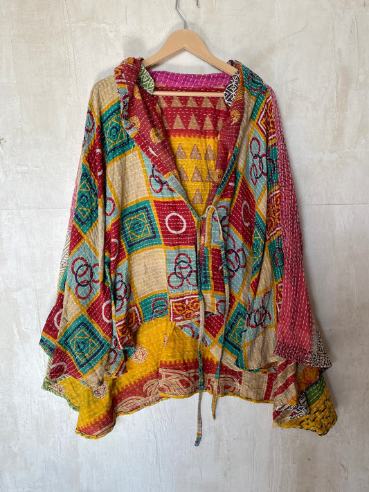 Kantha Hood Poncho KHDK 204