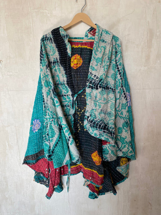 Kantha Hood Poncho KHDK 210