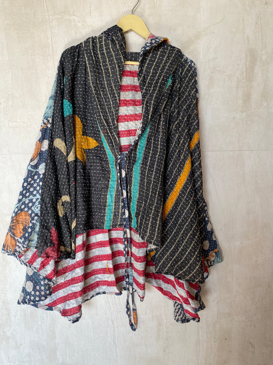 Kantha Hood Poncho KHDK 229