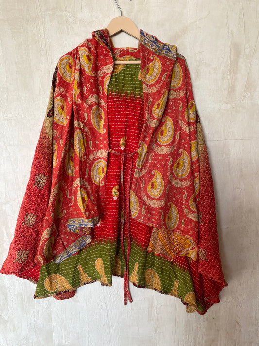 Kantha Hood Poncho KHDK 24