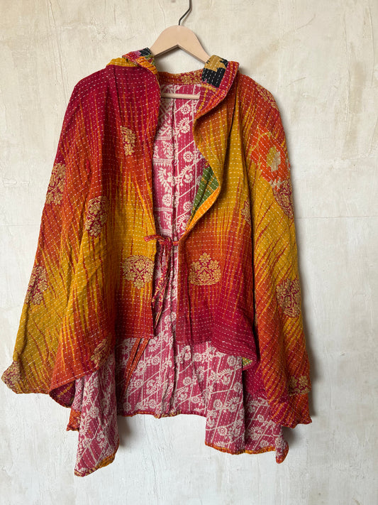 Kantha Hood Poncho KHDK 279