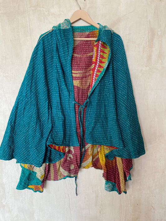 Kantha Hood Poncho KHDK 03