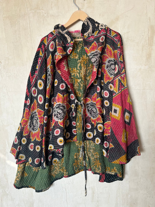 Kantha Hood Poncho KHDK 313