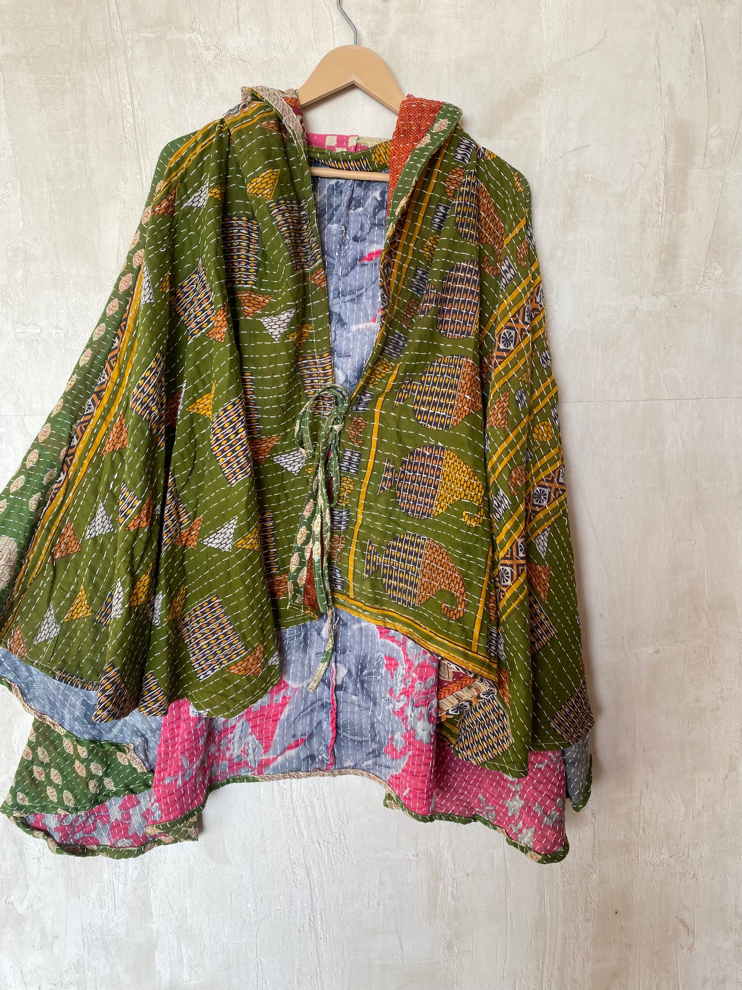 Kantha Hood Poncho KHDK 33