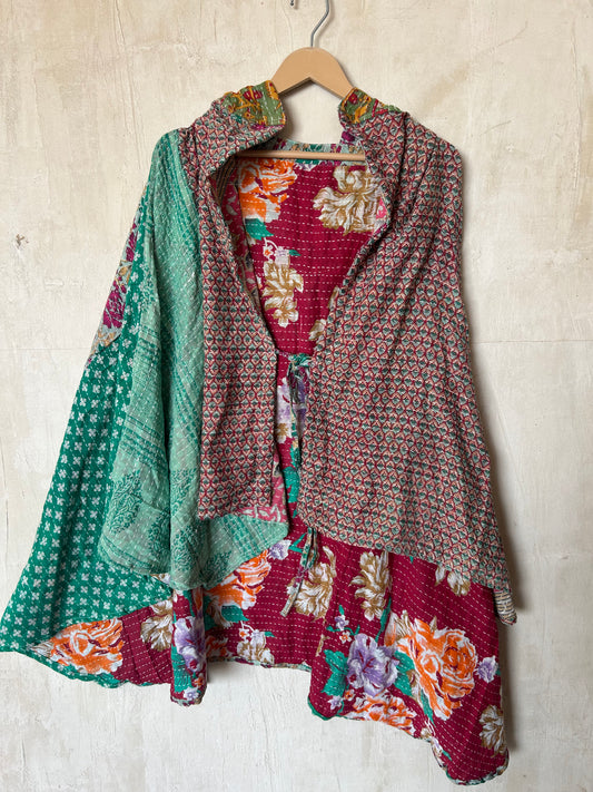 Kantha Hood Poncho KHDK 333