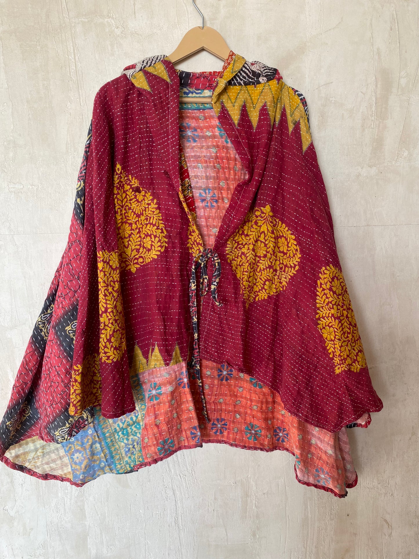 Kantha Hood Poncho KHDK 34