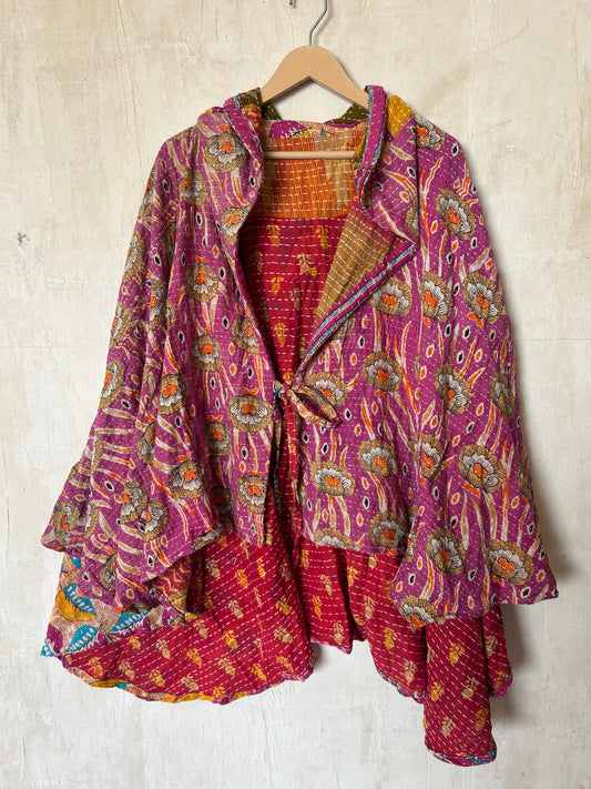 Kantha Hood Poncho KHDK 343