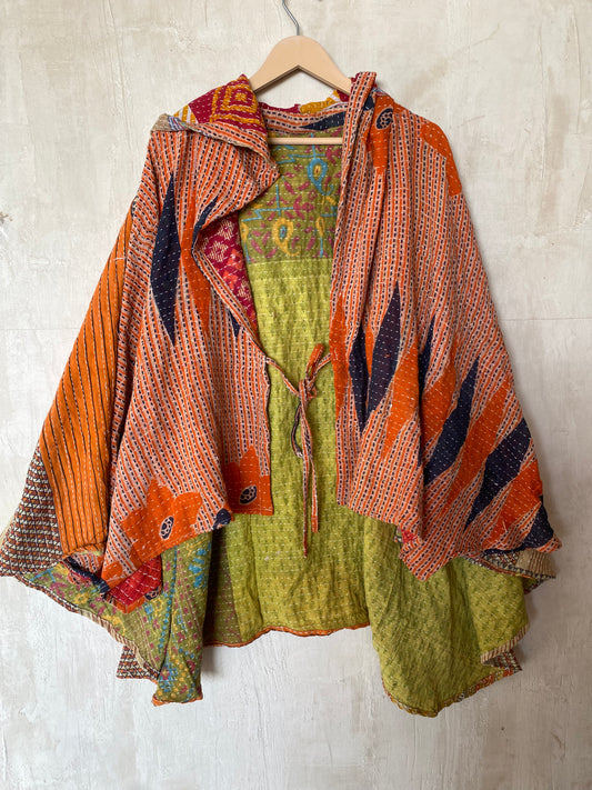 Kantha Hood Poncho KHDK 43